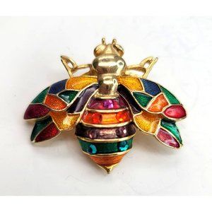 Don-Lin Wasp Pin Multi-color Enamel Gold Tone Rhinestone Brooch CT526